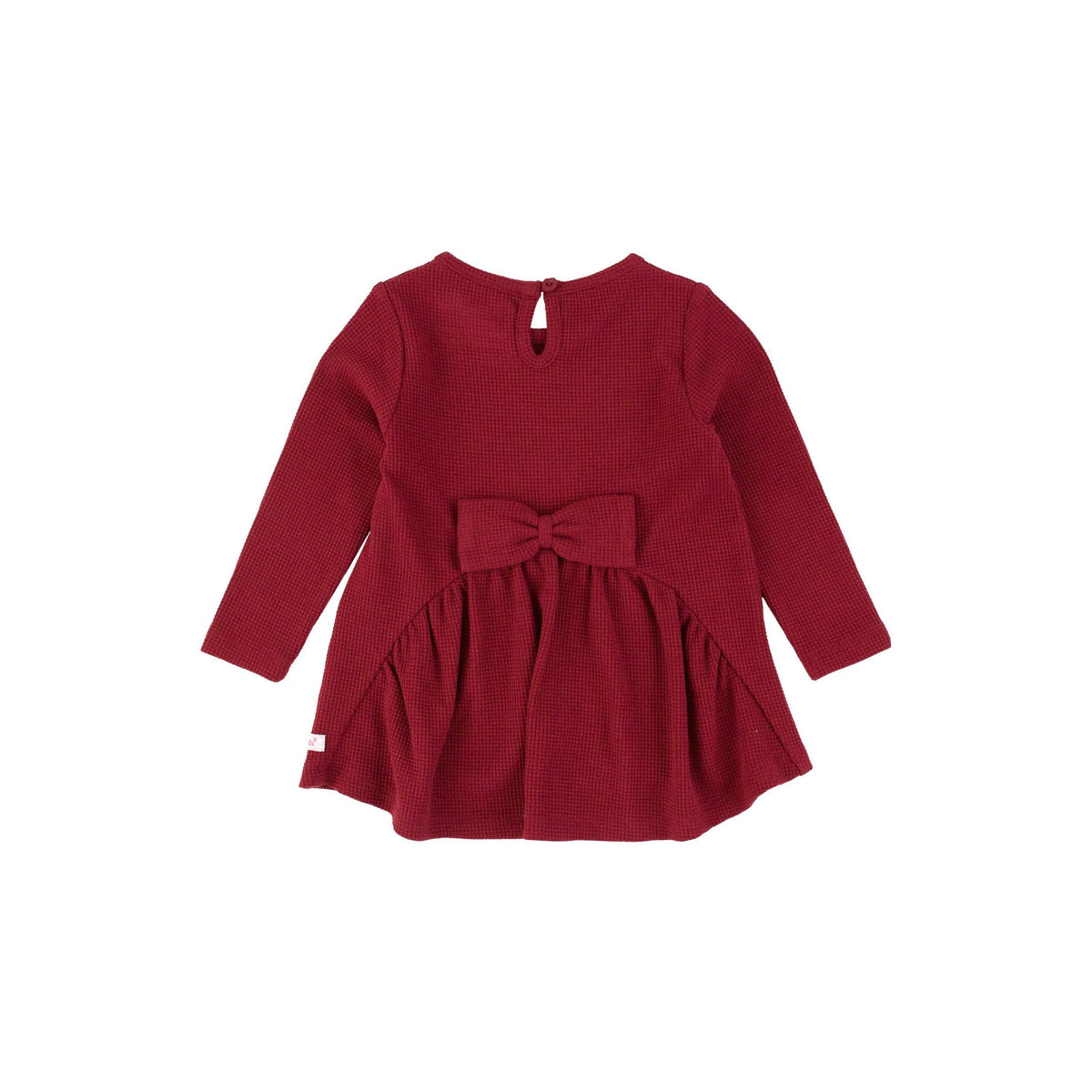Girls Dark Cherry Waffle Knit Long Sleeve Bow Back Top