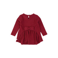 Girls Dark Cherry Waffle Knit Long Sleeve Bow Back Top