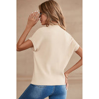 Patch Pocket Ribbed Knit Short Sleeve Sweater