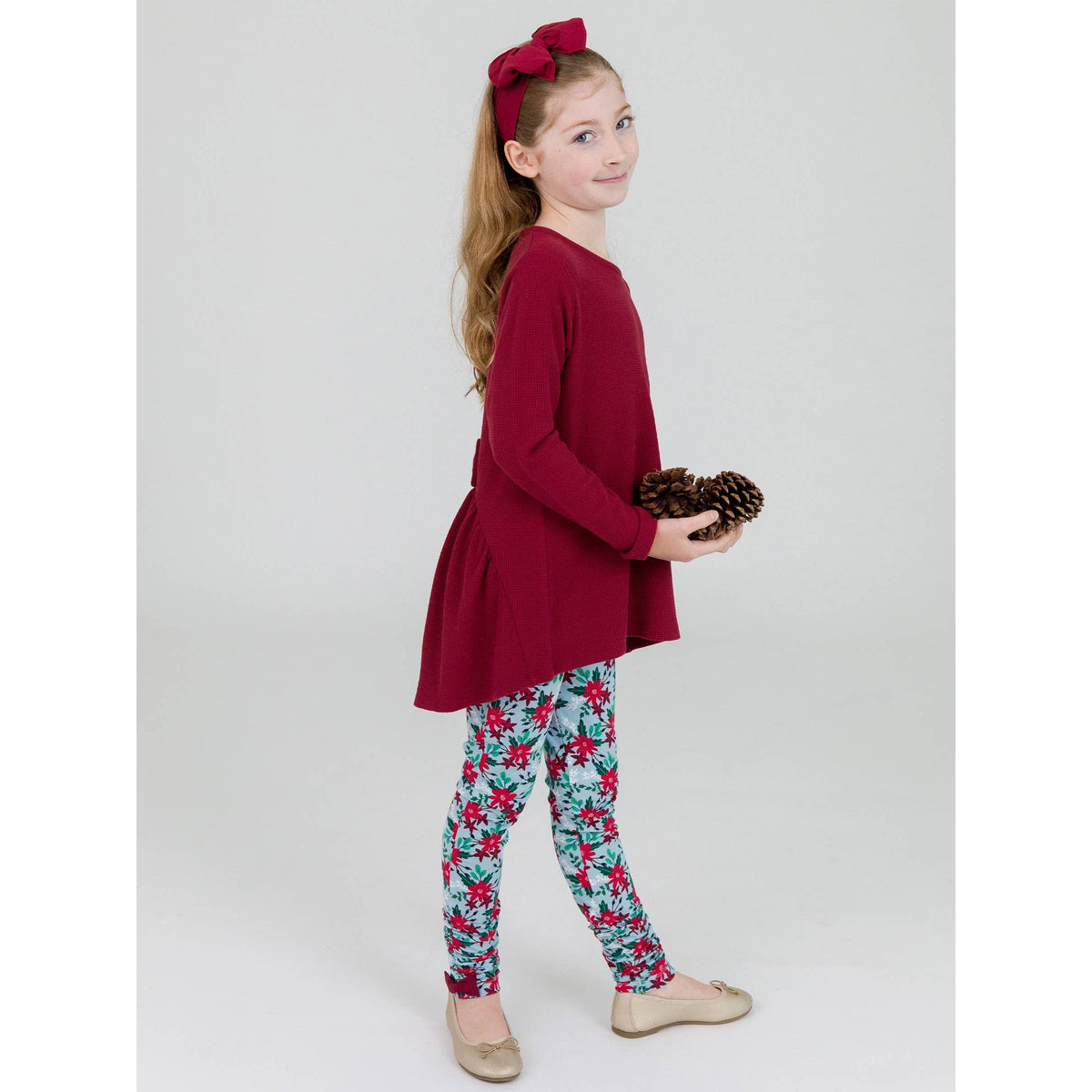 Girls Season's Greetings Ruched Bow Leggings