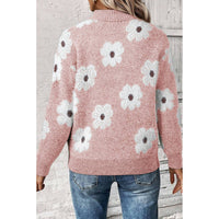 Women's Floral Pattern Half Zip Drop Shoulder Sweater