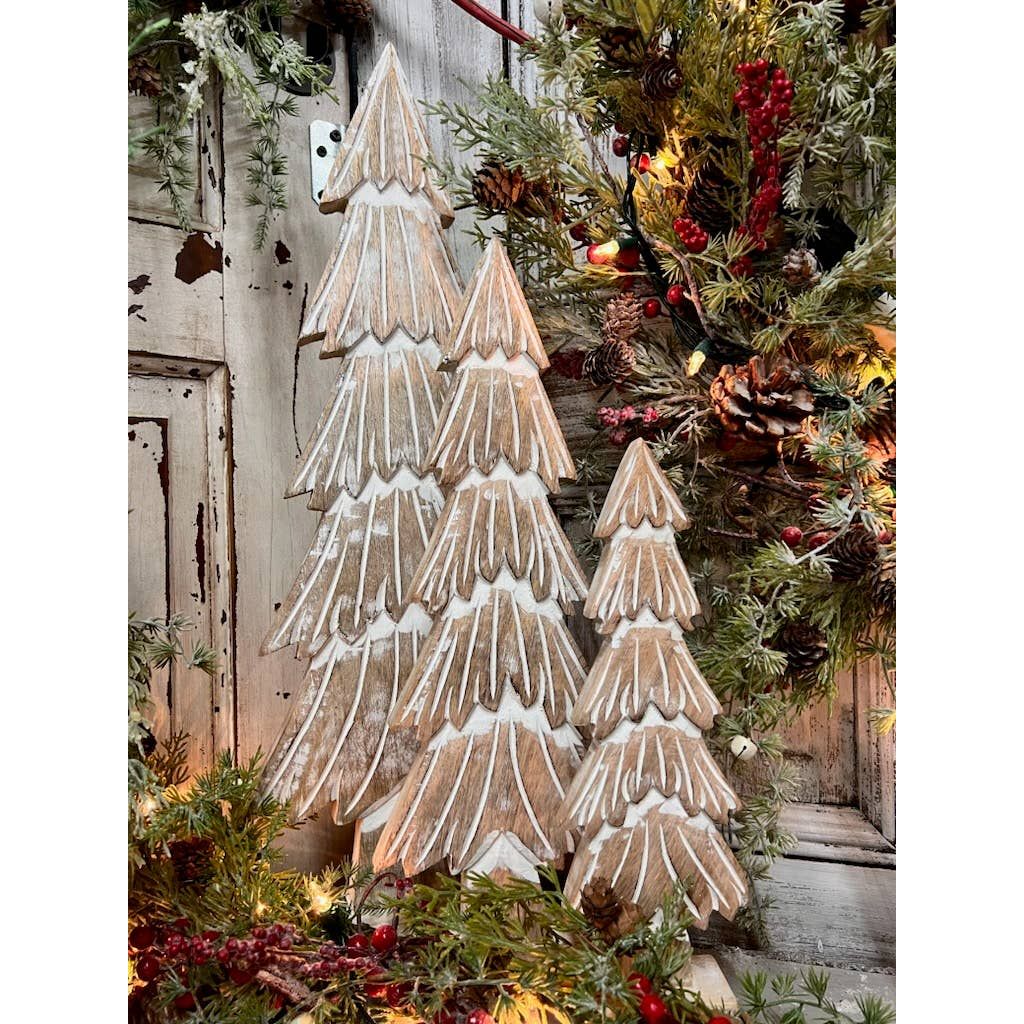 Whitewashed Wooden Pine Tree 4x12.5in