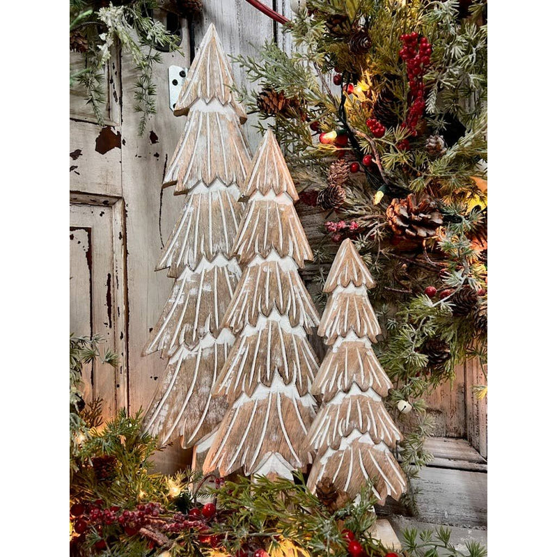 Whitewashed Wooden Pine Tree 4x12.5in