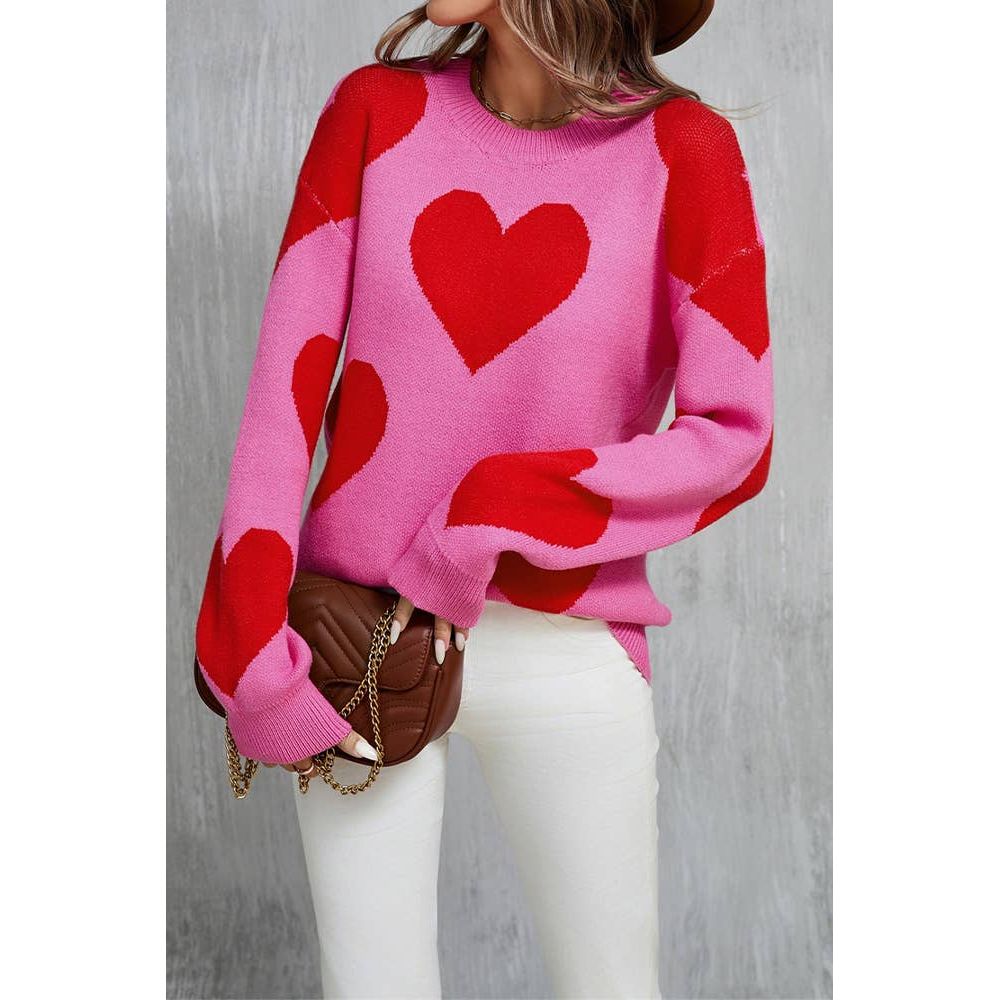 Heart Valentine's Day Crew Neck Long Sleeve Sweater JYYS235