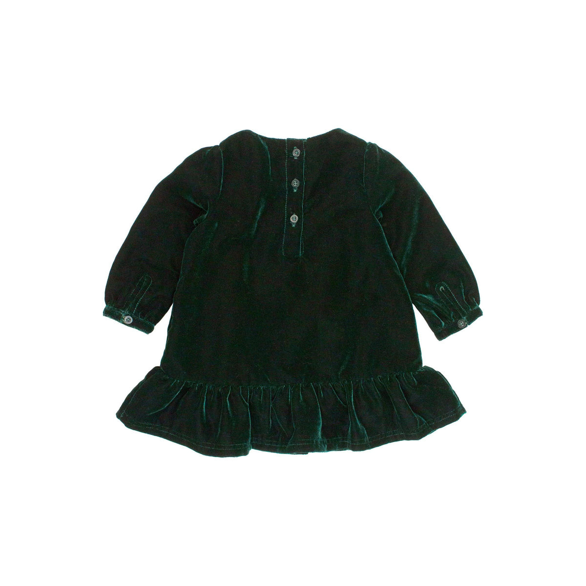 Girls Dark Hunter Green Velvet Long Sleeve Drop Waist Dress