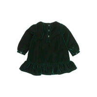 Girls Dark Hunter Green Velvet Long Sleeve Drop Waist Dress