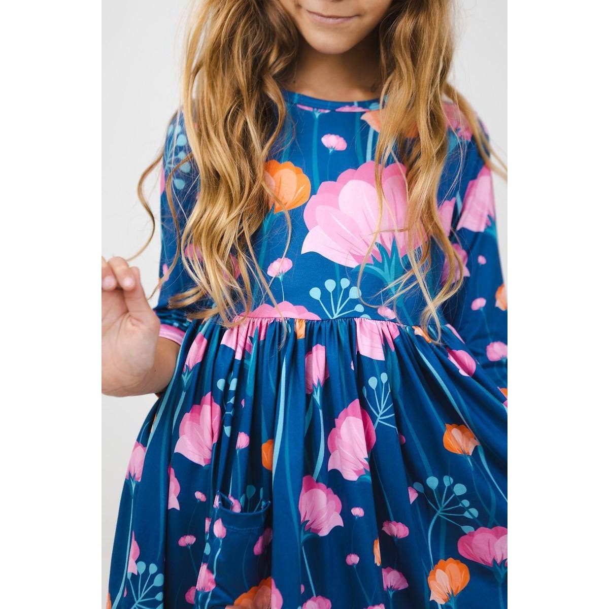 Poppies 3/4 Sleeve Pocket Twirl Dress