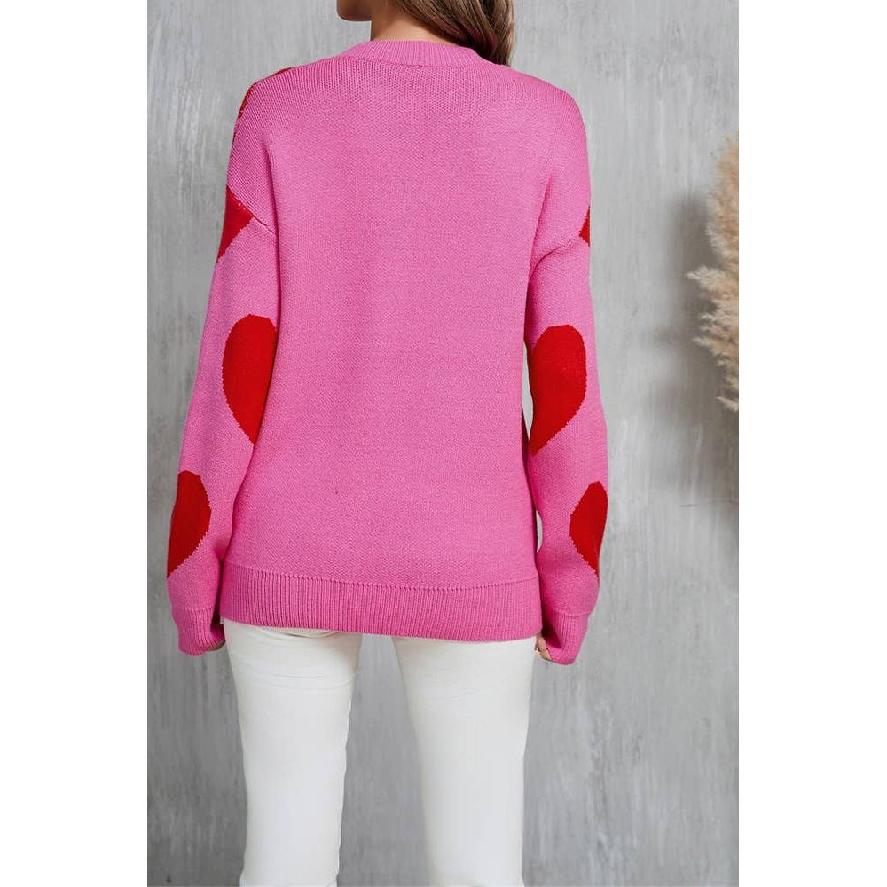 Heart Valentine's Day Crew Neck Long Sleeve Sweater JYYS235