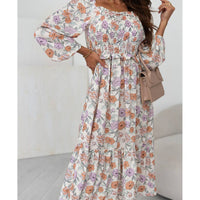 Multicolor Floral Smocked Long Sleeve Pocketed Dress