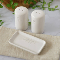 White Cottage Ceramic Salt & Pepper + Tray