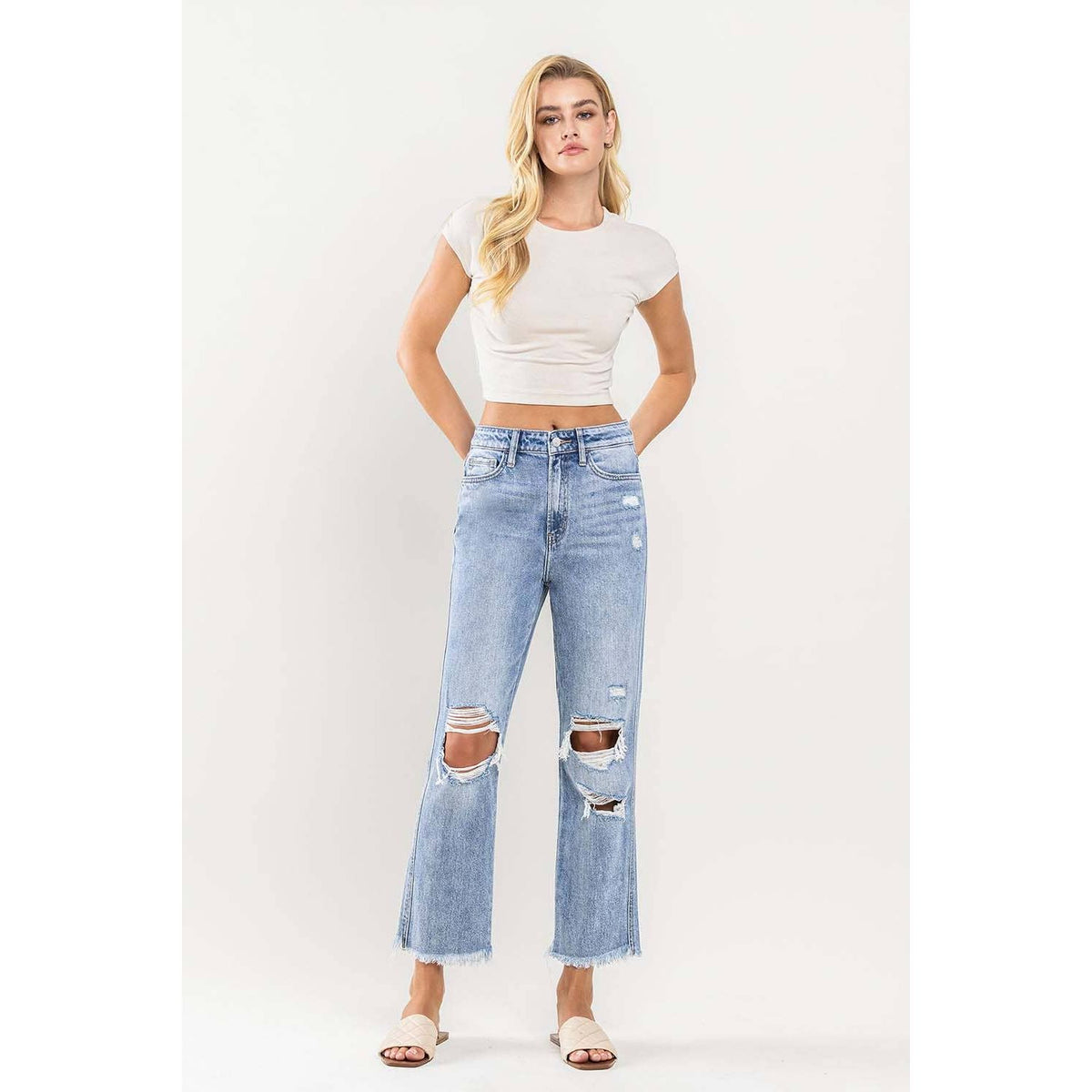 Super High Rise Distressed Vintage Straight Jeans