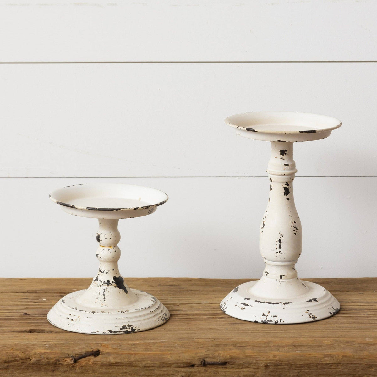 Distressed Cream Candle Holders Set