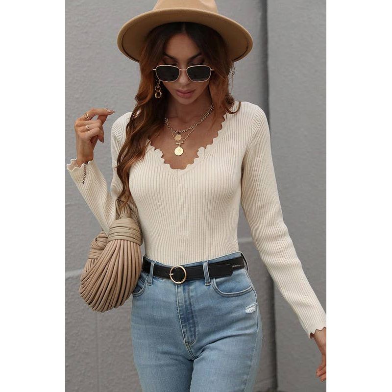 Deep V-Neck Knit Top