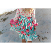 Kids Pink & Teal Floral Polka Dot Ruffle Twirl Dress