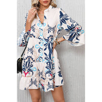 Tribal Print Bracelet Sleeve Buttoned Mini Dress