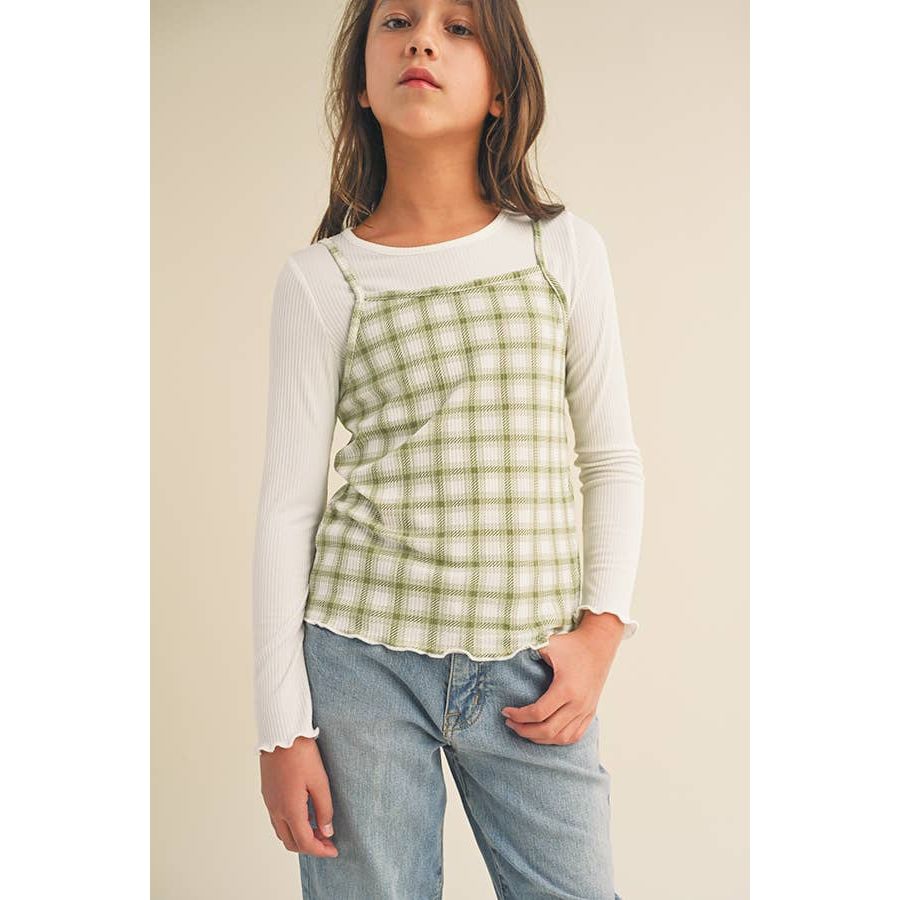 Girls Green Plaid Cami Top