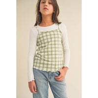 Girls Green Plaid Cami Top