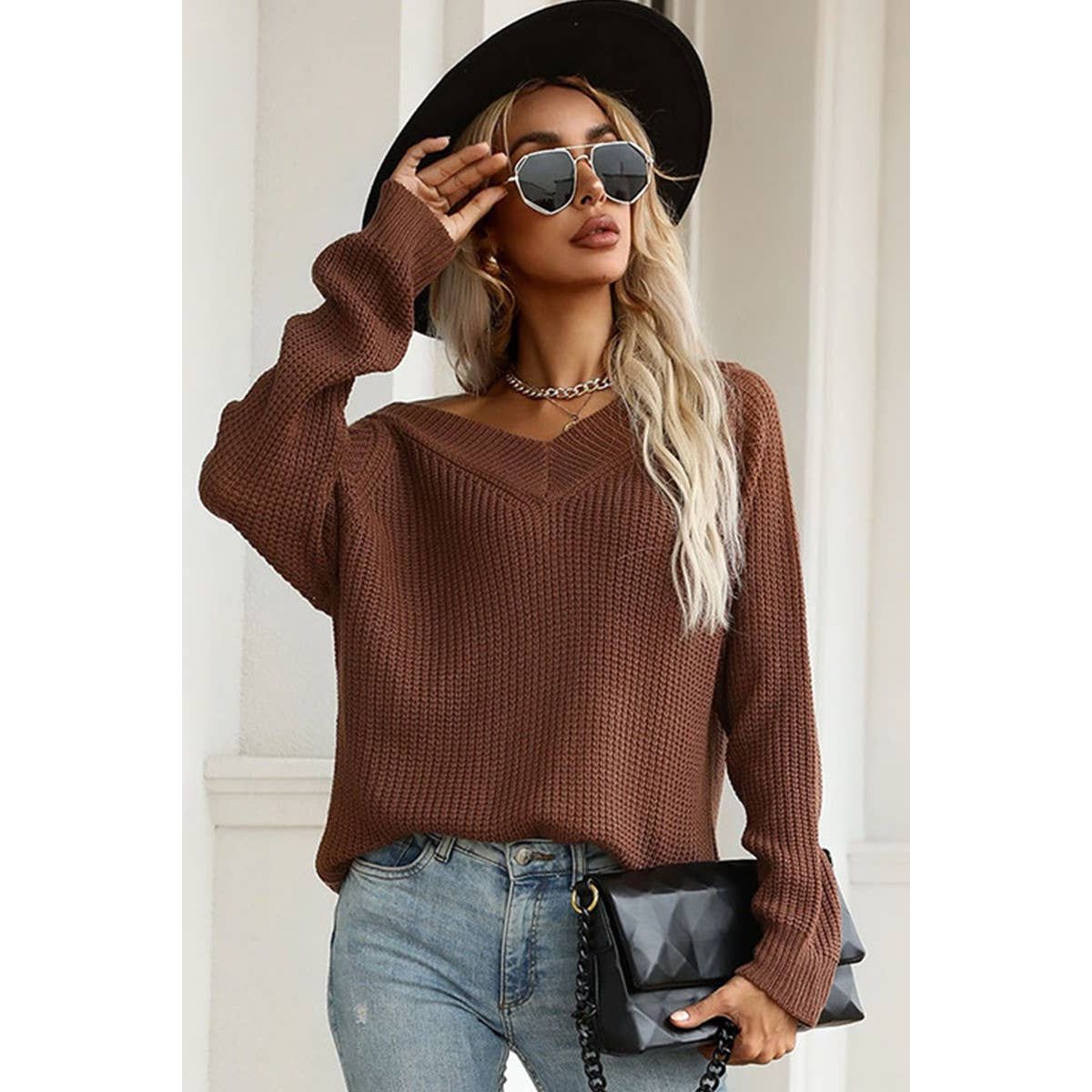 Ribbed V-Neck Cozy Sweater